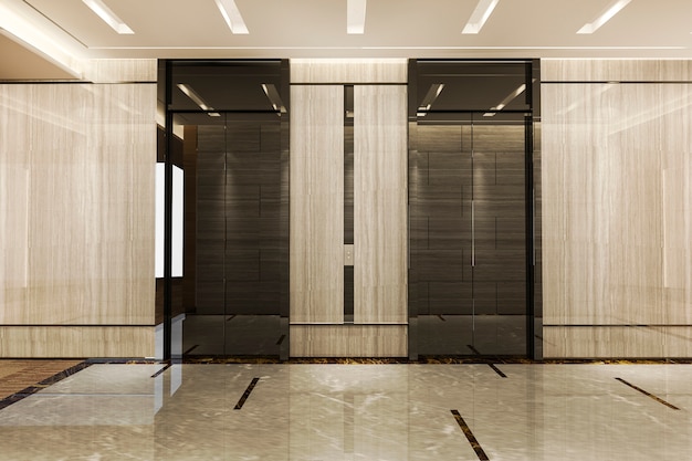 Premium Photo | 3d rendering modern steel stainless elevator lift lobby