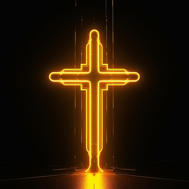 Free photo 3d  rendering of neon cross symbol