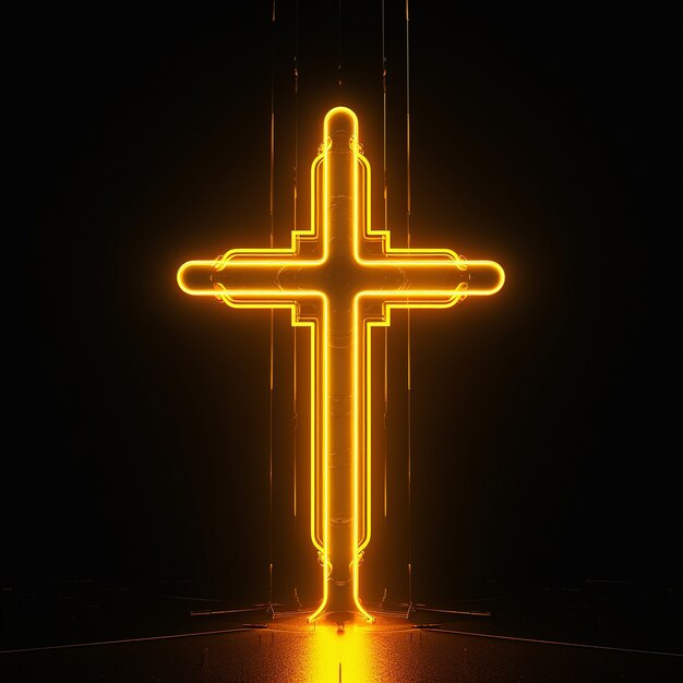 3d  rendering of neon cross symbol