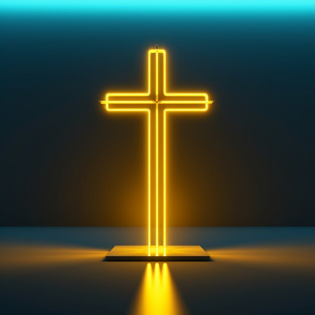 3d  rendering of neon cross symbol