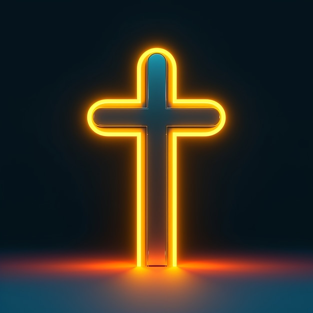 Free photo 3d  rendering of neon cross symbol