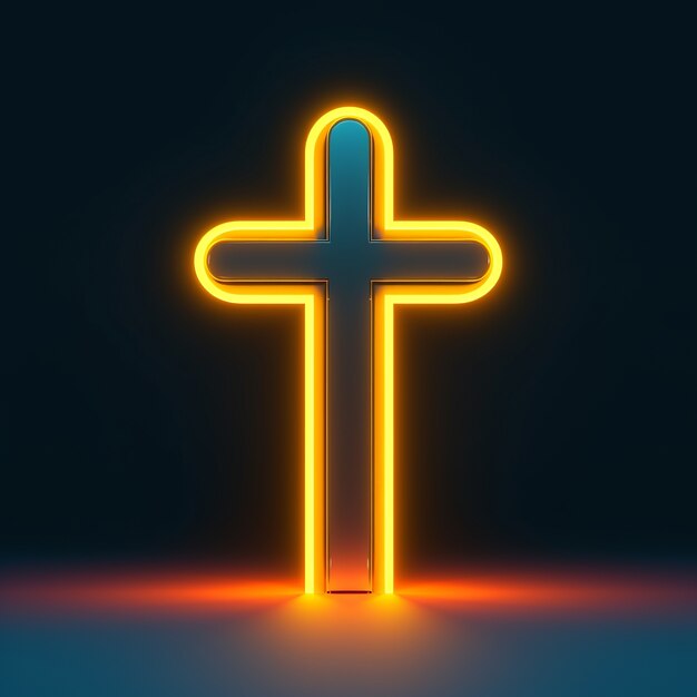 3d  rendering of neon cross symbol