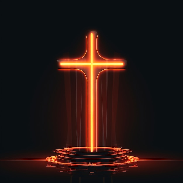 3d  rendering of neon cross symbol