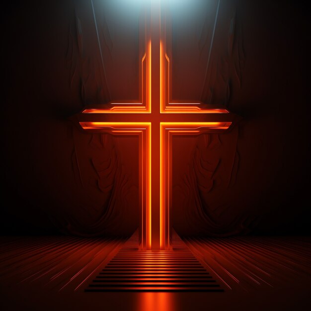 3d  rendering of neon cross symbol