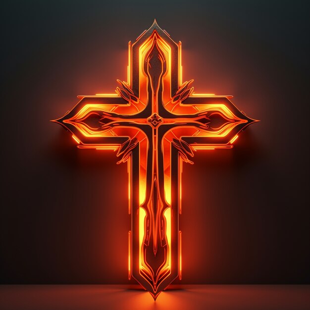 3d  rendering of neon cross symbol