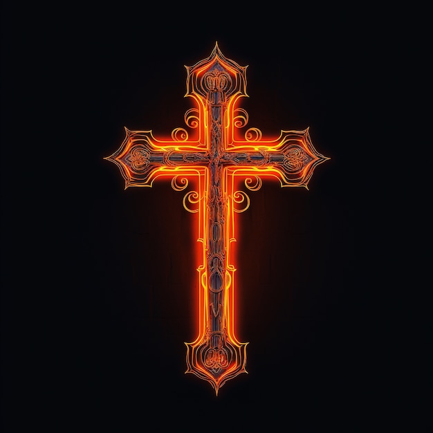 3d  rendering of neon cross symbol