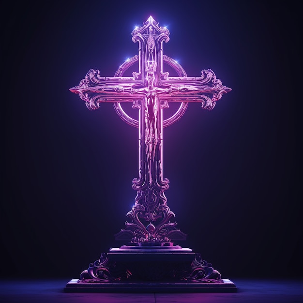 3d  rendering of neon cross symbol