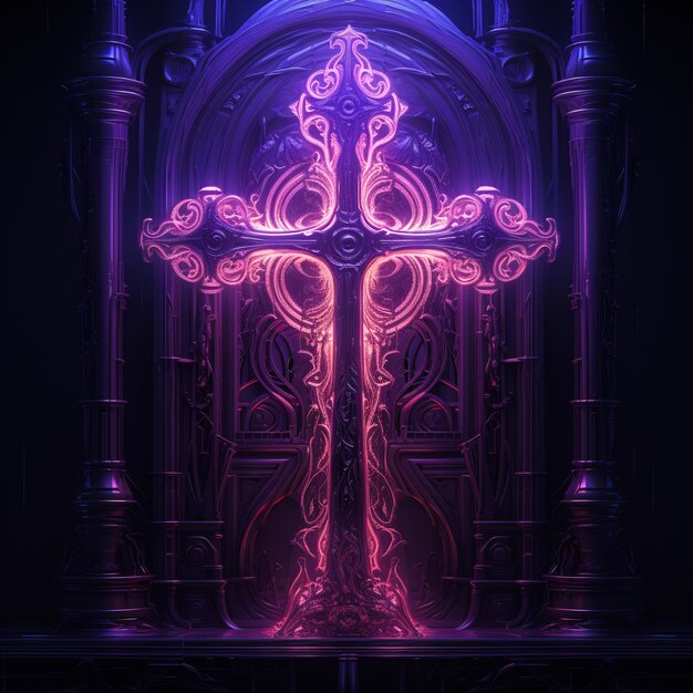 3d  rendering of neon cross symbol