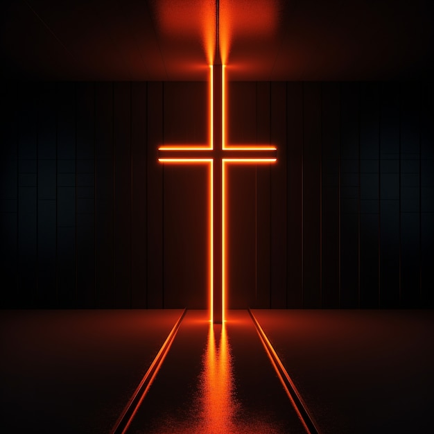 Free photo 3d  rendering of neon cross symbol