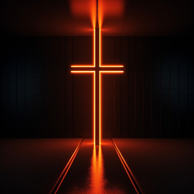 3d  rendering of neon cross symbol