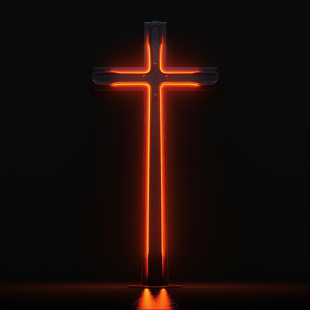 3d  rendering of neon cross symbol