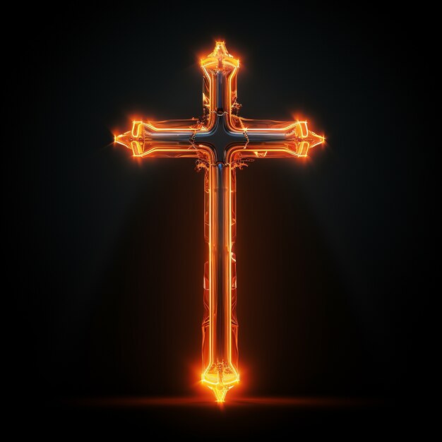 3d  rendering of neon cross symbol