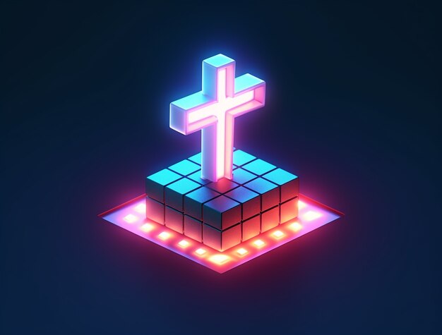 네온 십자가의 3D 렌더링