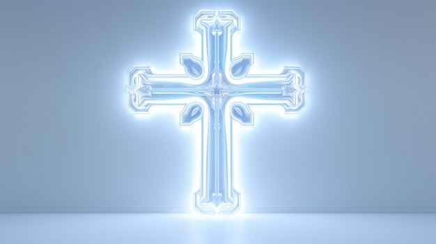 Free photo 3d rendering of neon cross