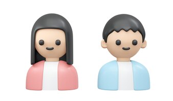 男の子​と​女の子​の​アイコン​の​3​d​レンダリング​は​、​白い​背景​で​隔離​3​d​レンダリングイラスト​漫画​スタイル