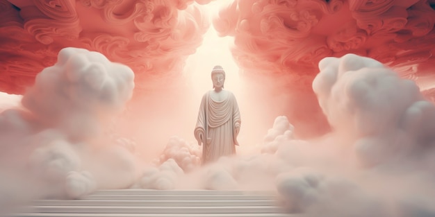 무료 사진 천국에 있는 부처님 동상의 3d 렌더링