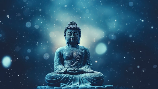 무료 사진 보케 효과를 사용한 부처님 동상의 3d 렌더링