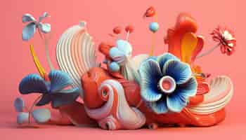 Бесплатное фото 3d-рендеринг красочной цветочной композиции