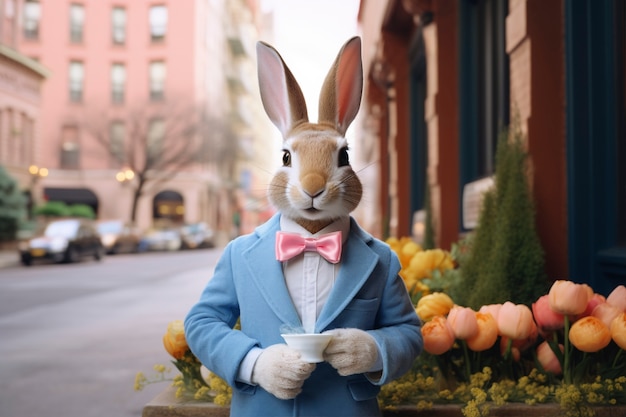 Бесплатное фото 3d-рендеринг пасхального кролика в костюме
