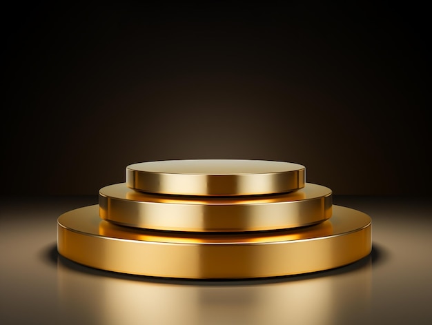 Бесплатное фото 3d-рендеринг пустого круглого ступенчатого золотого подиума для дисплея продуктов на заднем плане студии