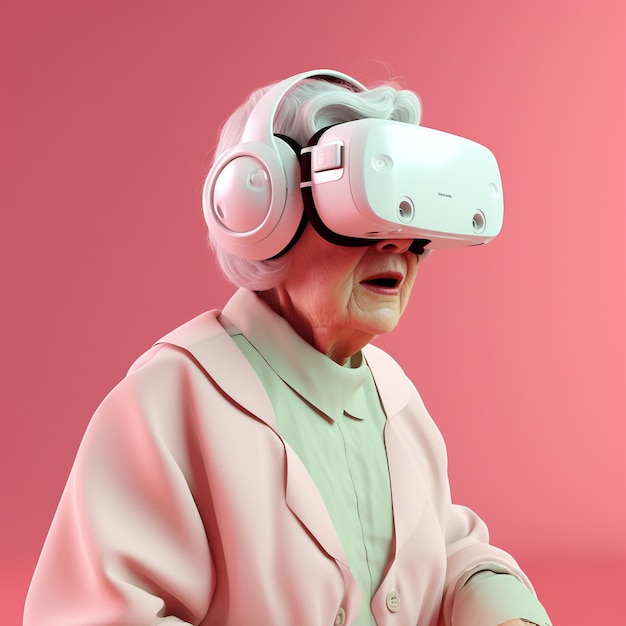 무료 사진 vr 안경을 쓴 할머니의 3d 렌더링