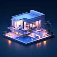Бесплатное фото 3d-рендеринг изометрического дома