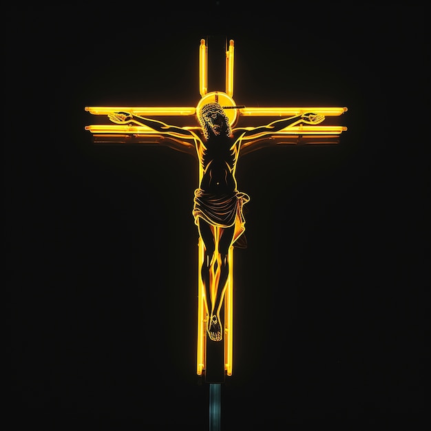 무료 사진 네온 십자가에 예수의 3d 렌더링