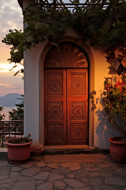 Бесплатное фото 3d-рендеринг средиземноморской двери