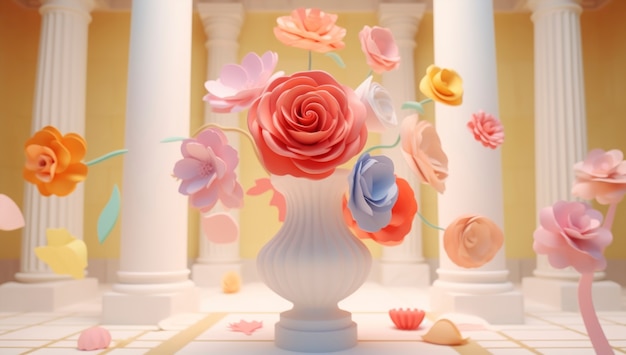 Бесплатное фото 3d-рендеринг бумаги, напоминающей цветочное украшение