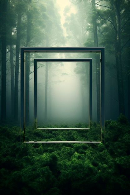 Бесплатное фото 3d-рендеринг формы прямоугольника в лесу