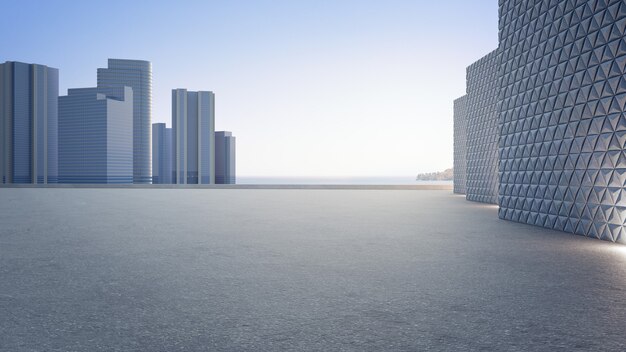 맑은 하늘 배경으로 바다 전망 광장의 3d 렌더링