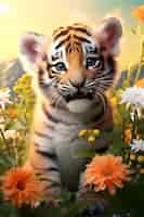 Бесплатное фото 3d-рендеринг тигренка