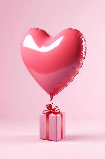 Бесплатное фото 3d-рендеринг подарка на день святого валентина с воздушным шаром.