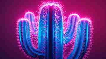 Бесплатное фото 3d-рендеринг яркого неонового кактуса в пустыне.