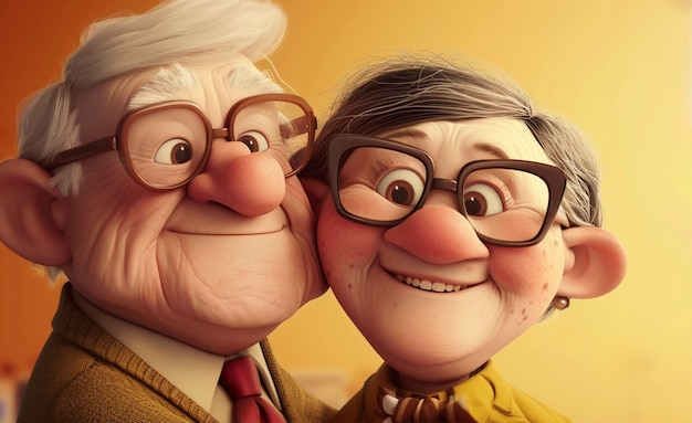 3d rendering of old couple on valentine day