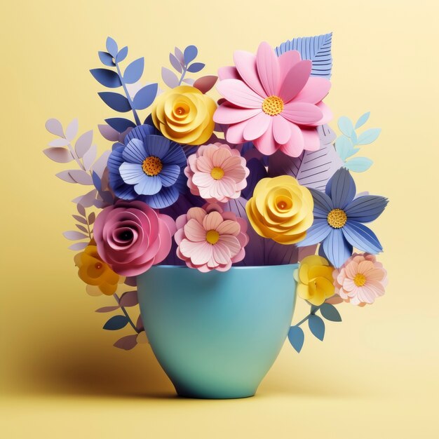 3d rendering of paper like flower decoration