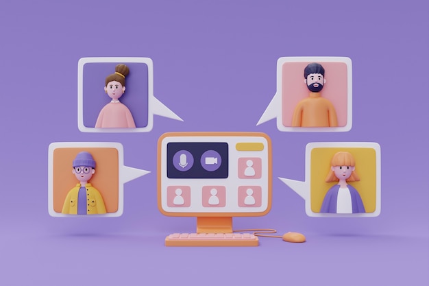 3d rendering of people avatars in a zoom call