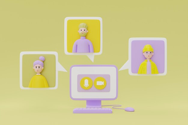 3d rendering of people avatars in a zoom call