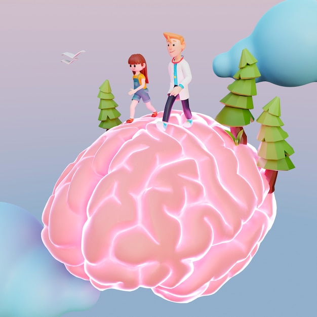 Free photo 3d rendering of people walking on human brain