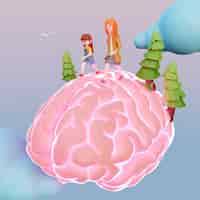 Free photo 3d rendering of people walking on human brain