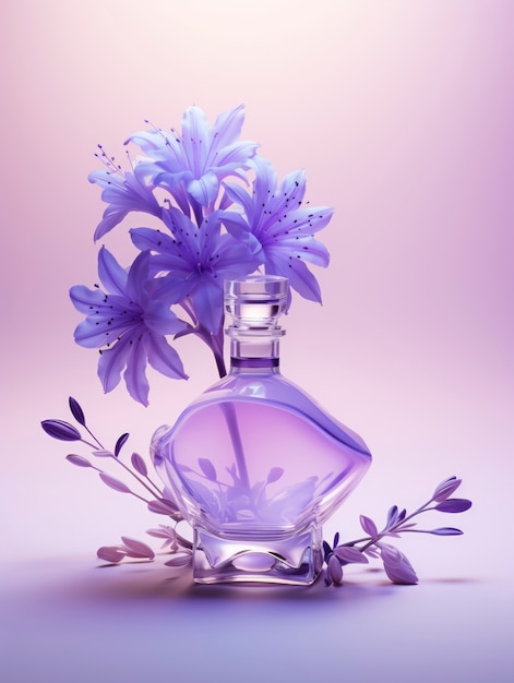 3d rendering of perfume with  flowers
