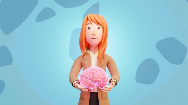 Free photo 3d rendering of person holding brain