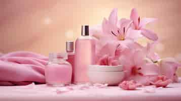 Foto gratuita rendering 3d di prodotti per la cura personale in rosa fondante