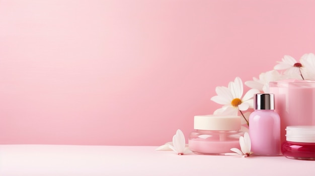 Foto gratuita rendering 3d di prodotti per la cura personale in rosa fondante