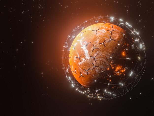 3D rendering of Planet Mars broadband internet system to meet the needs of consumers