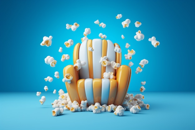 Free photo 3d rendering of popcorn snack for movies