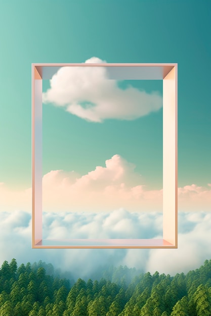 Free photo 3d rendering of rectangle shape above clouds