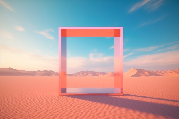 Foto gratuita rendering 3d di forma rettangolare nel deserto