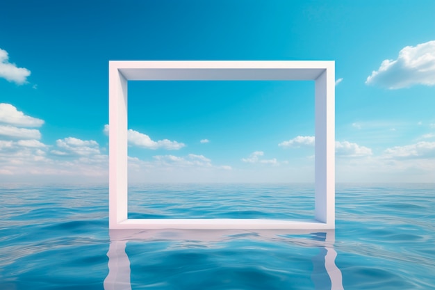 Free photo 3d rendering of rectangle shape above water