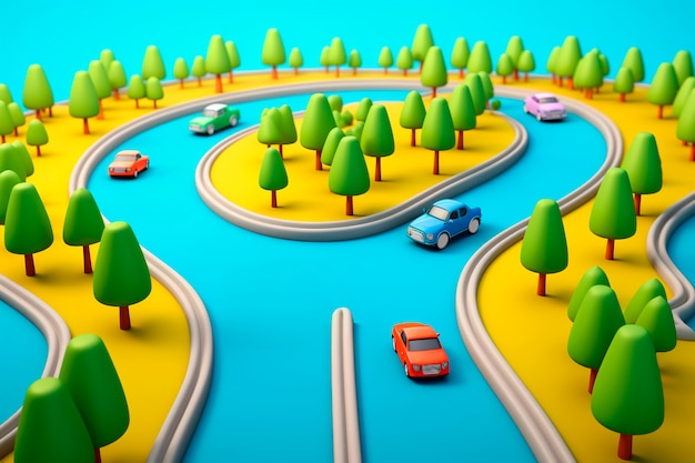 道路シナリオの 3D レンダリング